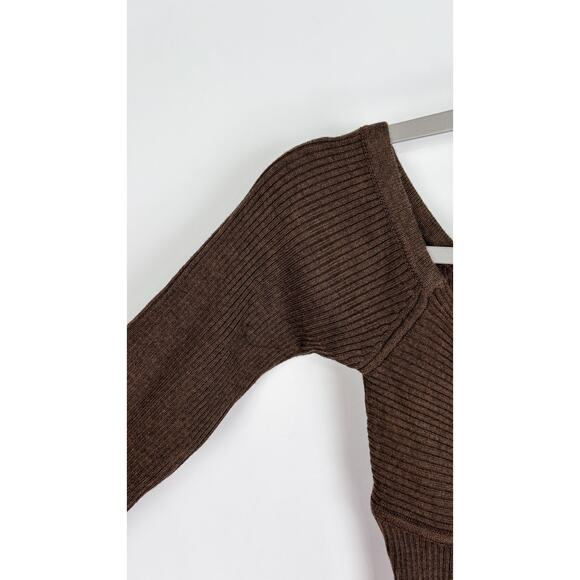 L'Academie Long Sleeve Tucci Knit Bustier Ribbed Midi Dress Womens Small Brown - Picture 5 of 10